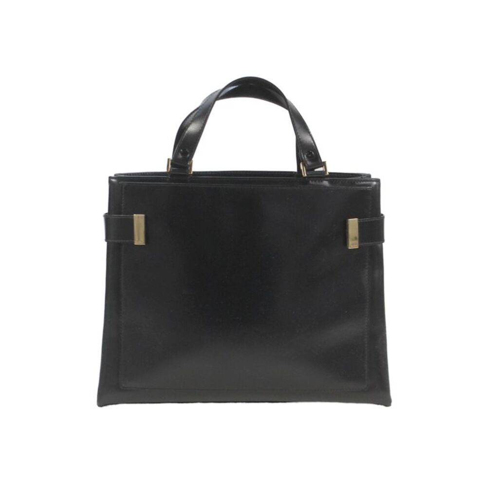 Gucci Womens Double Handle Open Top Vintage Leather Shoulder Handbag Black